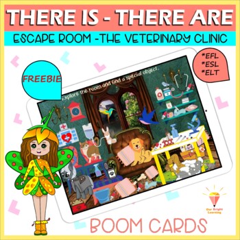 Preview of FREEBIE | There is and There are | ESCAPE ROOM | BOOM Cards | Distance Learning