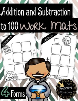 Preview of Double Digit Addition and Subtraction Dry Erase Work Mats - Pet Theme