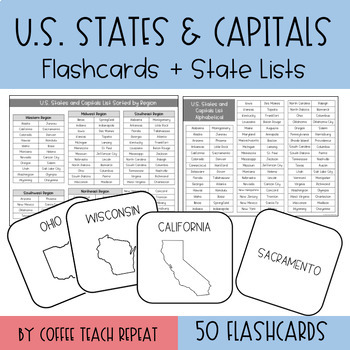 Preview of FREEBIE! U.S. States and Capitals Flashcards with BONUS States Lists