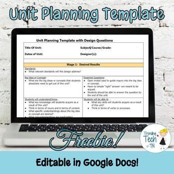 Preview of FREEBIE! Unit Planning Template - Fully Editable in Google Docs!