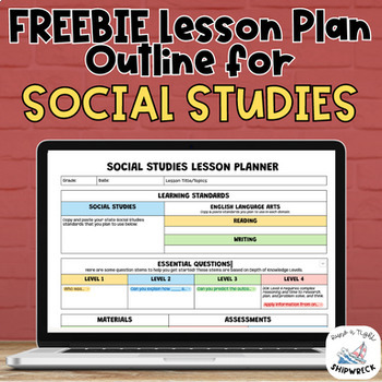 Preview of FREEBIE Unit or Lesson Plan Template for Middle School Social Studies