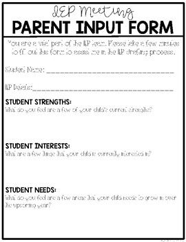 Preview of FREE Upcoming IEP Parent Input Form for Special Education Classrooms