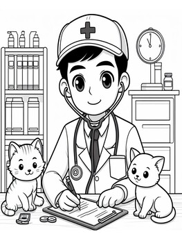 Preview of FREEBIE, VETERINARIAN, COLORING PAGE, 1 PAGE, JPG, BLACK & WHITE, CAREER, JOB