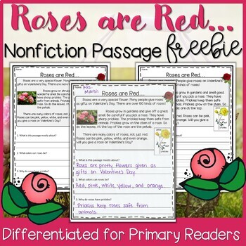 Preview of Valentine's Day Nonfiction Passage FREEBIE: Roses