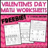 FREEBIE!- Valentines Day Adapted Math Worksheets! 3 Levels
