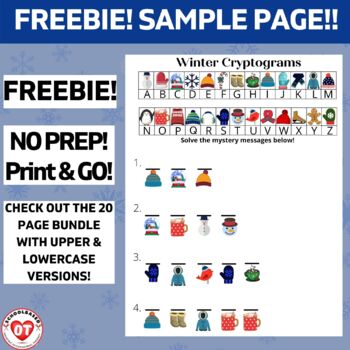 Preview of FREEBIE! WINTER CRYPTOGRAM SAMPLE PAGE FREEBIE: DECODE WORDS & PHRASES
