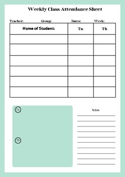 FREEBIE! Weekly Lesson Planning and Attendance Sheet | TPT