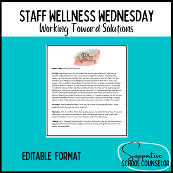 Preview of FREEBIE!! Wellness Wednesday Staff Support:  Working Toward Solutions