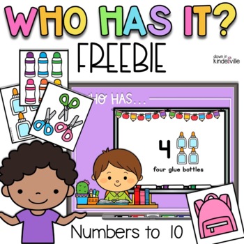 Preview of FREEBIE Who Has It? Back to School Game- Counting to 10 & School Supplies