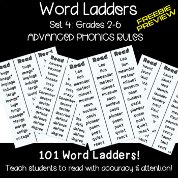 Preview of FREEBIE: Word Ladders Set 4- Advanced Phonics Rules Gr. 2-6 l Structured Phonics
