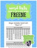 FREEBIE Word Lists: Short A, CVC & CCVC Words