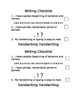 FREEBIE! Writing Checklist Simple: Punctuation, Capitalization, Neatness