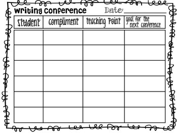 Preview of FREEBIE Writing Conference Page Sheet Printable Tracking