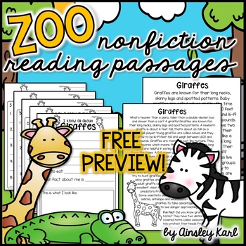 Preview of Zoo Animals- Non-Fiction, Leveled Reading Passages + graphic organizers PREVIEW!