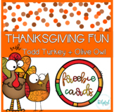 FREEBIE cards ♥ Thanksgiving fun with Todd Turkey + Olive Owl