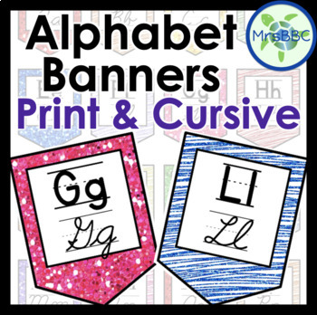Preview of FREEBIE for Followers! Cursive/ Print Alphabet Banners- Glitter Rainbow Theme