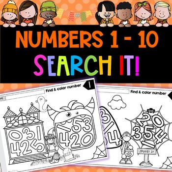 Preview of Number 1 to 5 Search and Find Worksheets : Halloween Activities