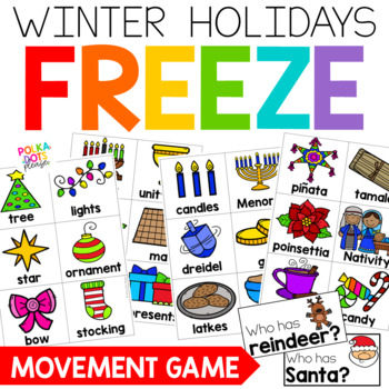 Preview of FREEZE! Holiday Game | Christmas Party Game | Holiday Vocabulary