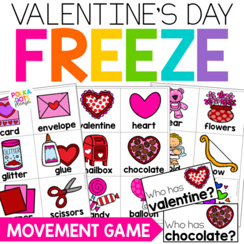 Preview of FREEZE! Valentines Day Game with Movement Break Cards and Writing Activities