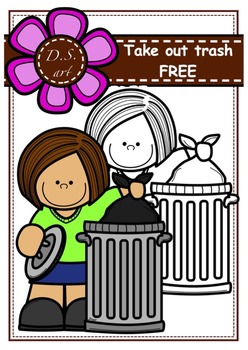 Preview of FREE_Take out trash  Digital Clipart (color and black&white)