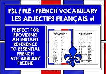 Preview of FRENCH ADJECTIVES LIST FREEBIE #1