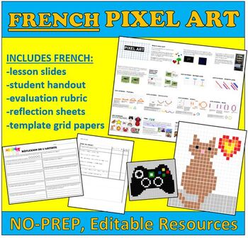 Preview of FRENCH ART - Pixel Art Lesson, Grid Art Project | Distance Learning