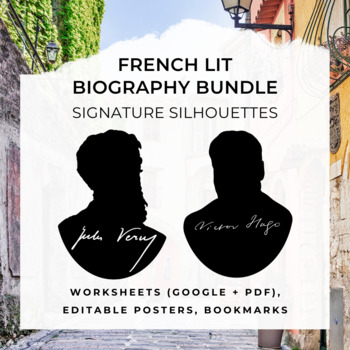 Preview of FRENCH AUTHORS Biography Worksheet, Posters, Bookmarks, Clip Art BUNDLE