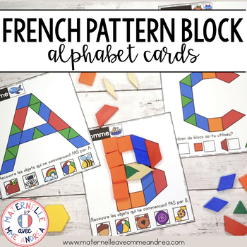 Preview of FRENCH Alphabet Pattern Blocks Math / Literacy Centre Cards