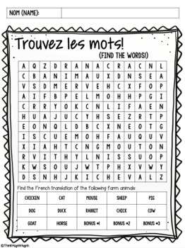 FRENCH: Animals - Word Search (Les animaux - Trouvez les mots) | TPT