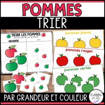 Preview of FRENCH Apples Sorting By Size and Color | Math Sorting Mats and Worksheets