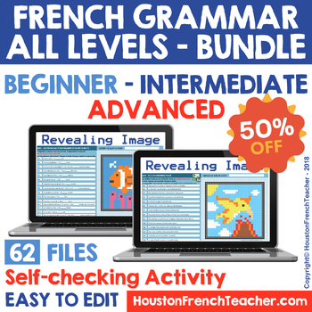 Preview of FRENCH ALL LEVELS - BEGINNER INTERMEDIATE ADVANCED - BUNDLE (62 PIXEL ARTS)