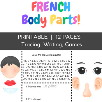 Preview of FRENCH BODY PARTS | Grades 1-3 ON | Tracing, Writing and Games!