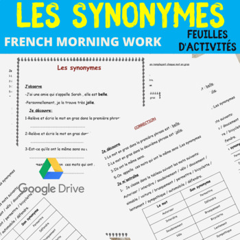 Preview of FRENCH Back to school, Feuille d'exercice Les synonymes 