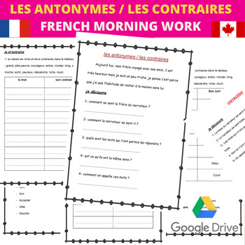 Preview of FRENCH Back to school, Feuille d'exercice les antonymes / les contraires