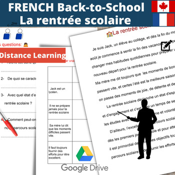 Preview of FRENCH Back to school: French Reading Comprehension/La rentrée scolaire