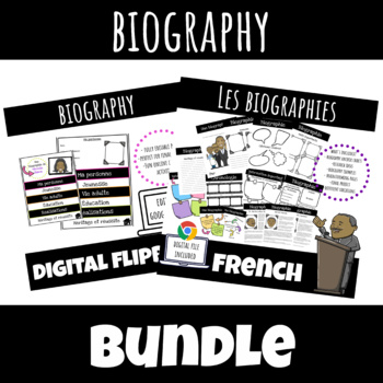 Preview of FRENCH Biography Writing & Activities BUNDLE | Google Slides | Digital & Print