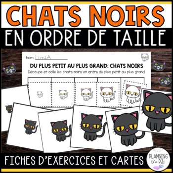 Preview of FRENCH Black Cats Size Ordering for Halloween | Order by Size | Cut and Glue