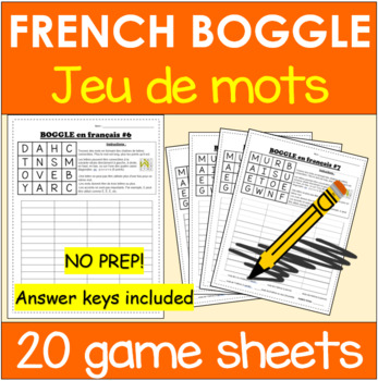 Preview of FRENCH Boggle | Word Play, jeu de mots | Fun Worksheets | Distance Learning