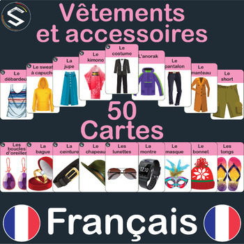 Preview of FRENCH "CLOTHES" Vocabulary Flashcards | (Vêtements et accessoires) | (9x6cm)