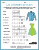 FRENCH CLOTHING Vocabulary Word Scramble Puzzle Worksheet 