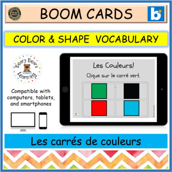 Preview of FRENCH COLOR RECOGNITION SHAPE | Boom Cards | Les couleurs Carré