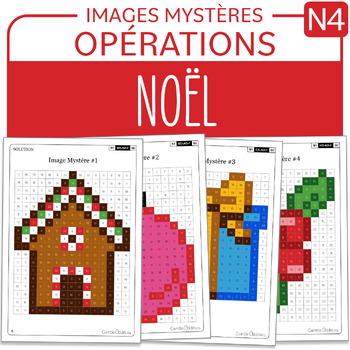 Preview of FRENCH Christmas Mystery Pictures Grade 4 Noël Multiplications Divisions 1-12