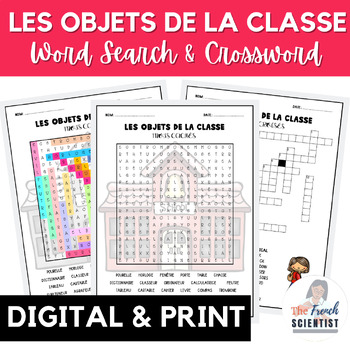 Preview of FRENCH Classroom Objects / Les Objets de la Classe Word Search & Crossword