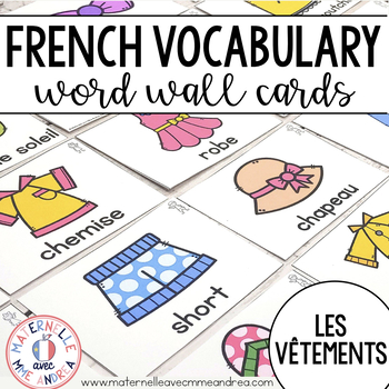 Clothing vocabulary word wall for ESL by Mme R's French Resources