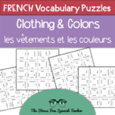 FRENCH Clothing and COLORS Vocabulary PUZZLES printable