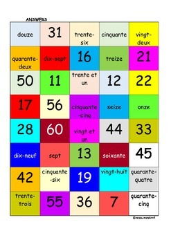 FRENCH - COLOUR MATCH - Numbers 1-60 by resources4mfl | TpT