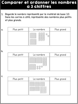FRENCH Comparing and Ordering 3 Digit Numbers - Worksheet Packets