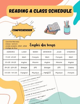 Preview of FRENCH - Comprehension - Reading a class schedule