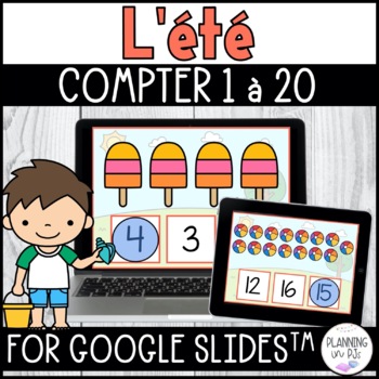 Preview of FRENCH Counting 1-20 Summer for Google Slides™ | Compter de 1 à 20 pour l'été