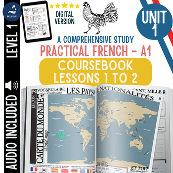 Preview of FRENCH A1 Coursebook for beginners Se présenter pays nationalités with audio